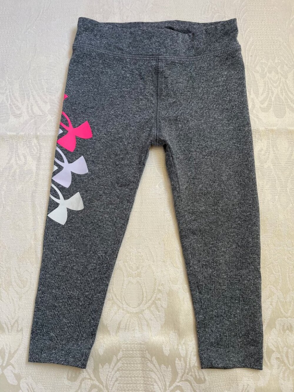 Under Armour Girls Heather Grey Multi-Logo Athletic Leggings 2T